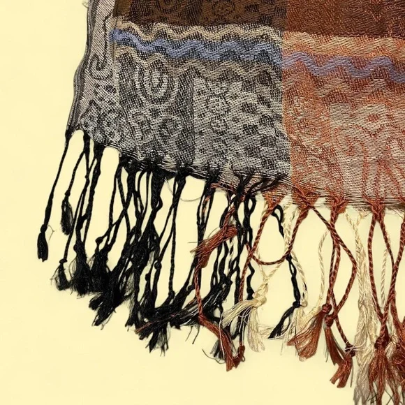 Vintage Patchwork Fringe Scarf Pashmina-Inspired Boho Hippie Festival - Picture 2 of 7